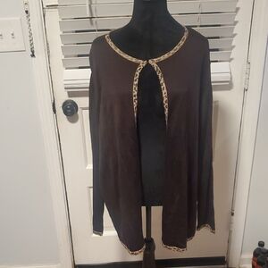 August Max Brown Cardigan with Leopard Accents